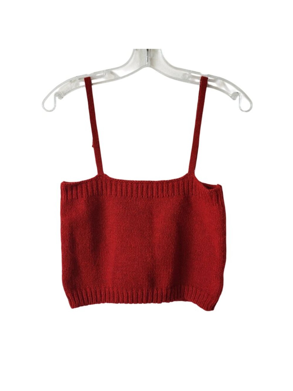 Lush Crimson Red Knit Crop Sweater Tank Top Womens Minimalist Fuzzy Soft